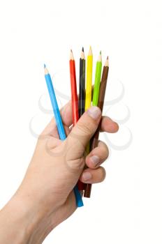 Royalty Free Photo of a Person Holding Pencil Crayons