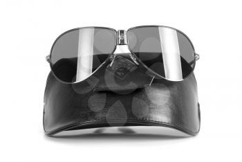 Modern black sunglasses isolated on a white