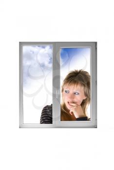 Royalty Free Photo of a Woman Looking Through a Frame