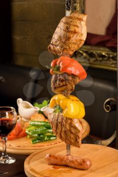 Royalty Free Photo of Meat and Peppers on a Skewer