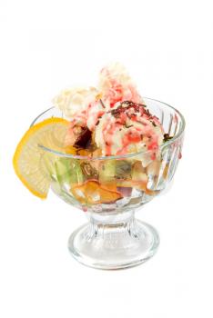 Tasty ice cream with fruits isolated on a white background