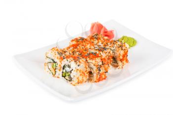 Sushi rolls at plate isolated on a white