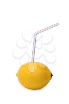 Royalty Free Photo of a Straw in a Lemon