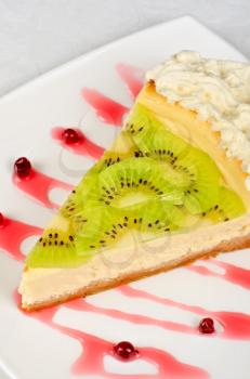 tasty kiwi fresh cake closeup at plate