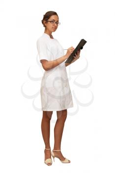 Doctor woman isolated on a white background.