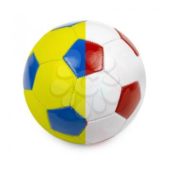 Soccer ball colored by flag of Poland and Ukraine on white