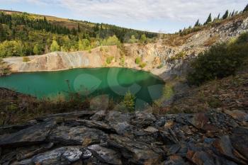 Blue lake in Altai. This is a former copper mine that was flooded with water