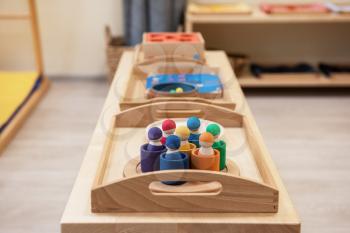 Montessori wood material for the learning of children at children school