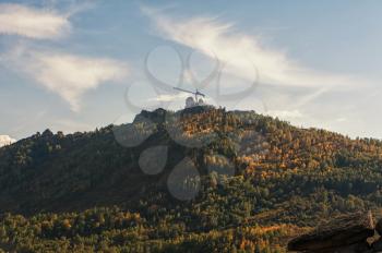 Observatory on the mountain. Panoramic view taken in summer season.