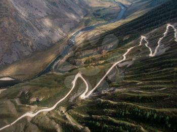 Katu Yaryk mountain pass and the valley of the river of Chulyshman. Altai Republic, Russia, beautiful summer day
