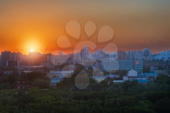 BARNAUL - JUNE, 28 Panoramic picture of sunset in Barnaul city, view from the upland park in June 28, 2017 in Barnaul , Siberia, Russia