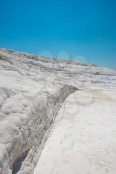 Panoramic view of Pammukale near modern city Denizli, Turkey. One of famous tourists place in Turkey.