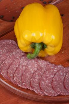 Sausages with pepper closeup