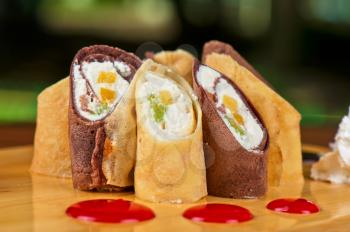 pancake roll with marmalade - dessert dish