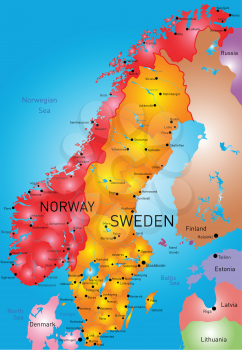 vector color map of Norway and Sweden country