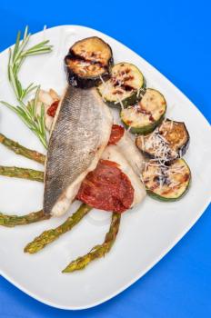 Seabass fillet with grilled vegetables