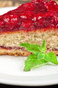 tasty cake with berry's and fresh mint