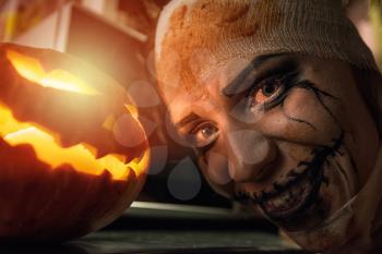 Horrible girl with scary mouth and eyes, halloween theme
