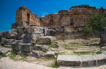 Pammukale, Turkey - July, 2015: photo of ancient city Hierapolis, near modern turkey city Denizli