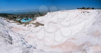 Pammukale, Turkey - July, 2015: panoramic view of Pammukale near modern turkey city Denizli