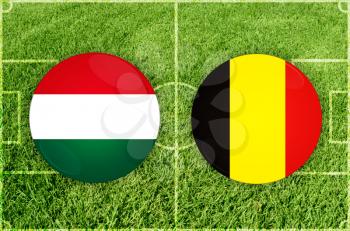 Hungary vs Belgium icons at green background