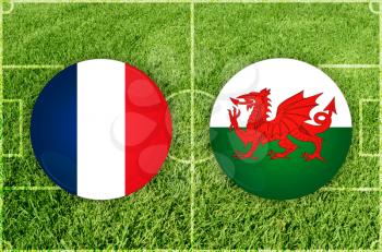 France vs Wales icons at football field background