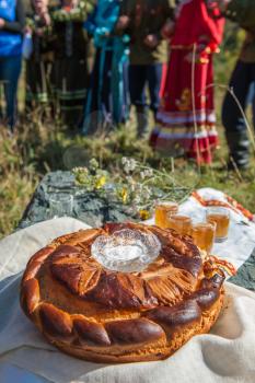 Russian traditional round bread with salt