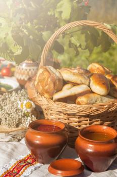 Russian table with traditional food