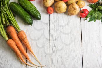 Close up of various freshly grown raw vegetables