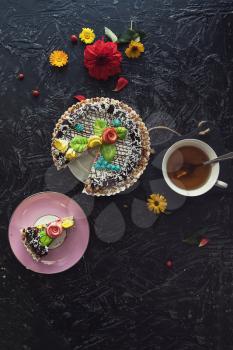 cakes composition on concrete background