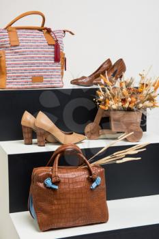 Set handbag, shoes and bouquet of dried flowers