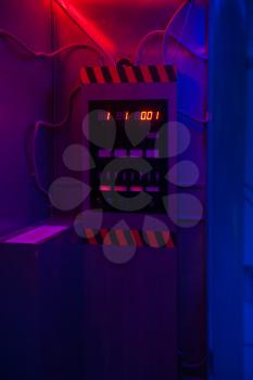 time machine with digital display in neon colors