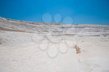 Panoramic view of Pammukale near modern city Denizli, Turkey. One of famous tourists place in Turkey.