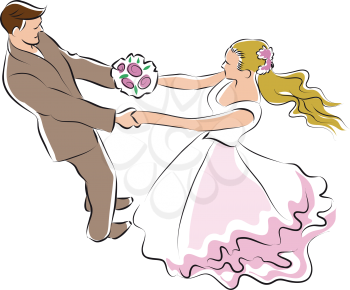 Royalty Free Clipart Image of a Bride and Groom