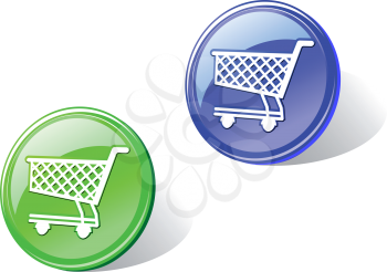 Royalty Free Clipart Image of Glossy Buttons With Shopping Carts