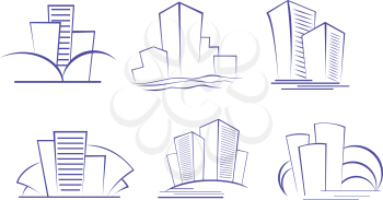 Royalty Free Clipart Image of a Set of Buildings