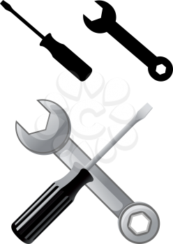 Royalty Free Clipart Image of Wrenches and Screwdrivers