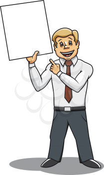 Businessman with blank placard for advertising design