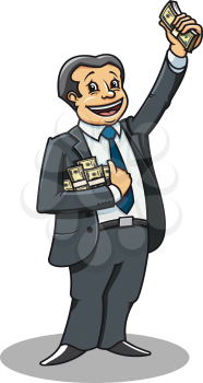 Cheerful businessman with money as a success concept