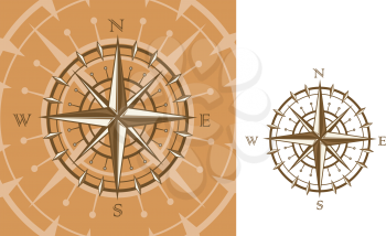 Medieval compass isolated on white background for travel design