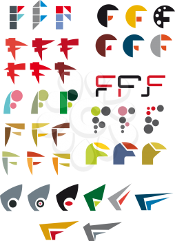 Set of alphabet symbols and elements of letter F