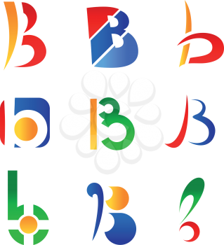 Set of alphabet symbols and icons of letter B