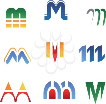 Set of alphabet symbols and elements of letter M
