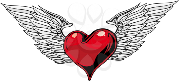Retro Red Heart With Wings For Tattoo Design