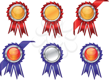 Set of award symbols with ribbons isolated on white background