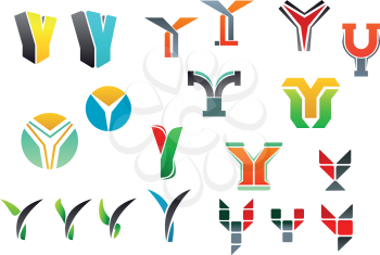 Set of alphabet symbols and elements of letter Y
