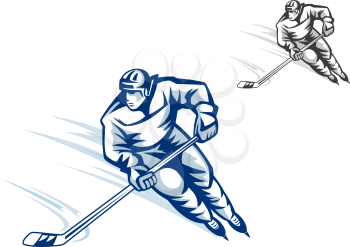 Moving hockey player in retro style for winter sports design