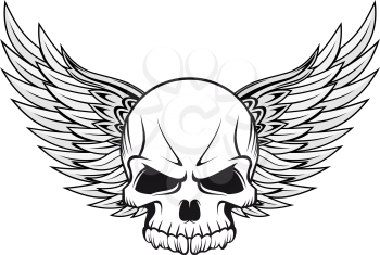 Human skull with wings for tattoo design