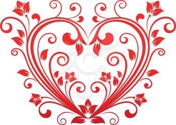 Red valentine heart in floral style for holiday design