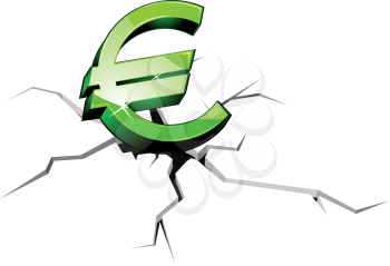 Euro symbol down for crisis or recession concept
